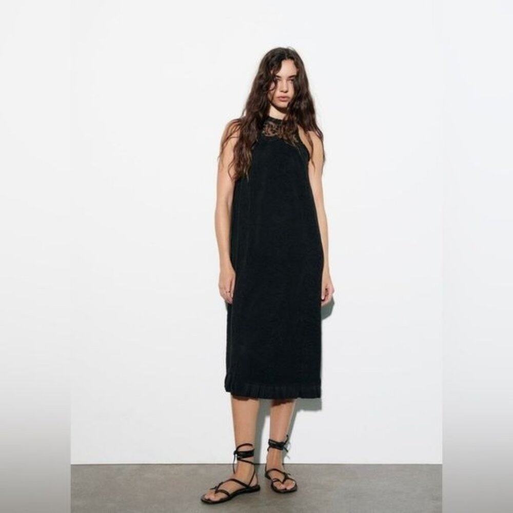 New Zara Mixed Knit Crochet Midi Dress Size Medium